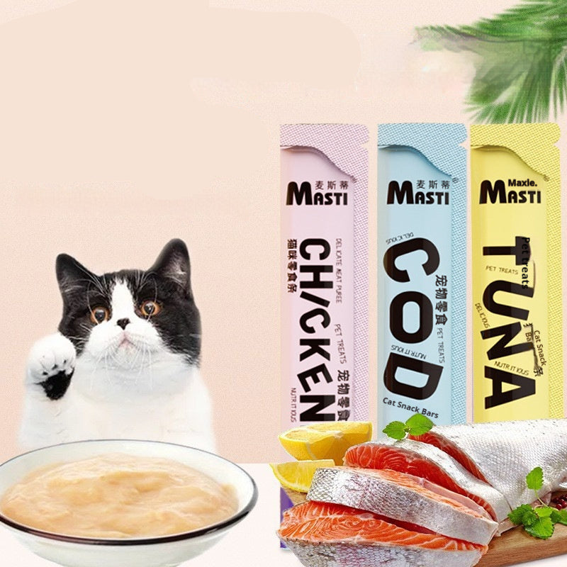 Masti Cat Snacks Cod, Tuna & Chicken Flavored Wet Food Nutrition, Hydrating And Increasing Fertilizer